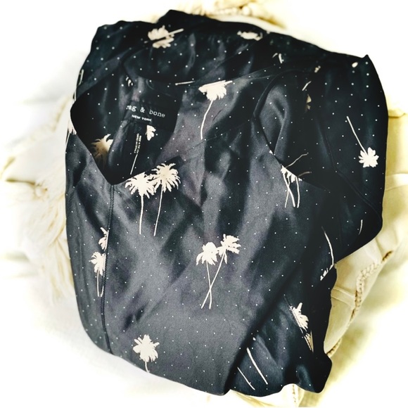 RAG & BONE2 / SDune Palm Print Silk Strapless Black White Shorts Romper